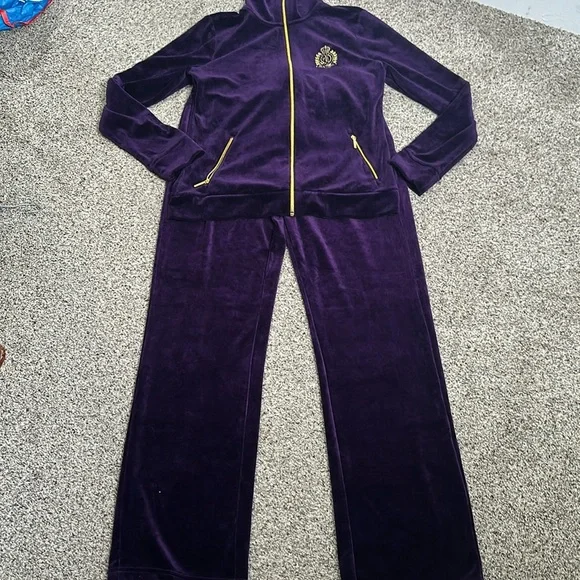 Lauren Ralph Lauren purple velvet 2 piece pants and jacket crest logo size m - Picture 4 of 11